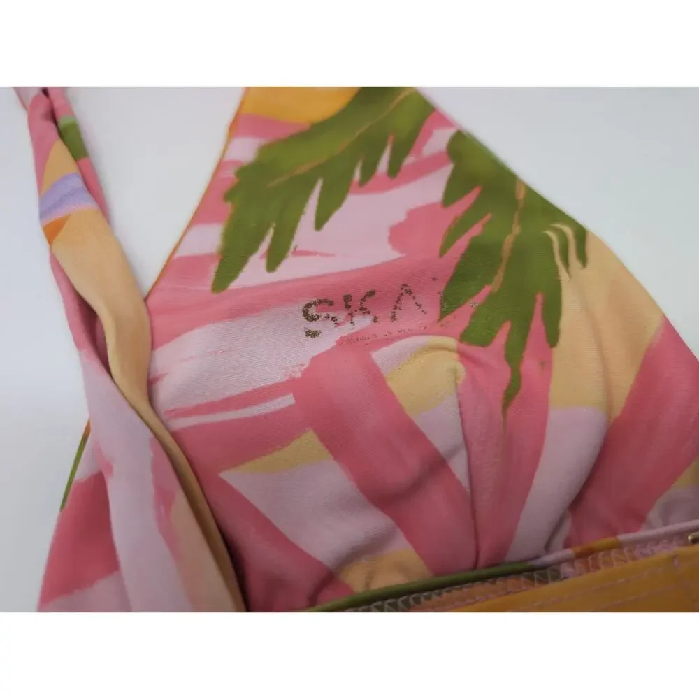 Skatie Calypso Bikini Top Puka Print Triangle Bathing Suit Vacation Summer Beach